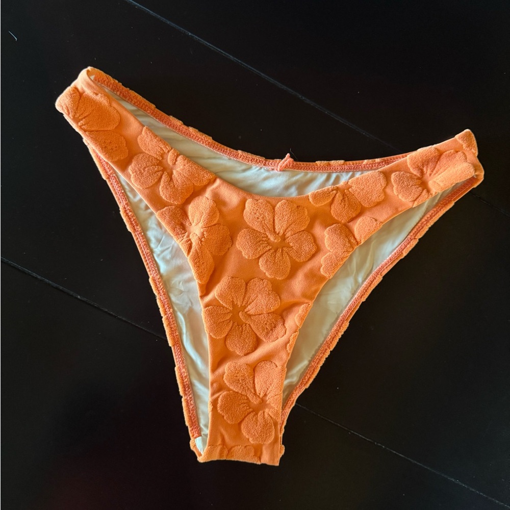 Orange Floral Jacquard High Cut Bikini Bottom